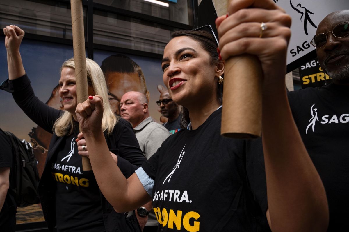 Alexandria Ocasio-Cortez at SAG-AFTRA and WGA Picket Line