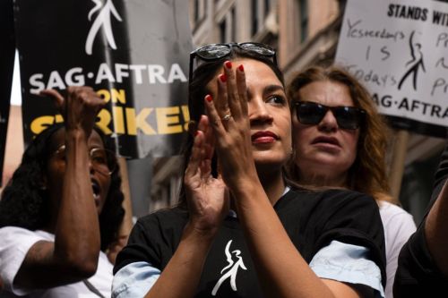 Alexandria Ocasio-Cortez at SAG-AFTRA and WGA Picket Line 1