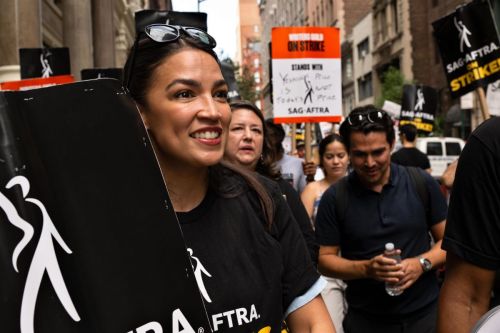 Alexandria Ocasio-Cortez at SAG-AFTRA and WGA Picket Line 3