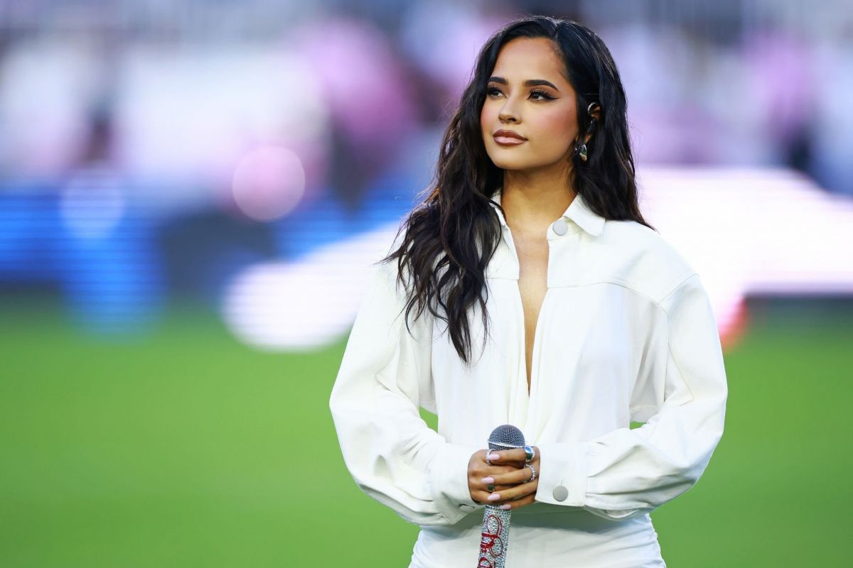 Becky G Singing National Anthem at a Leagues Cup Match in Fort Lauderdale 07/21/2023