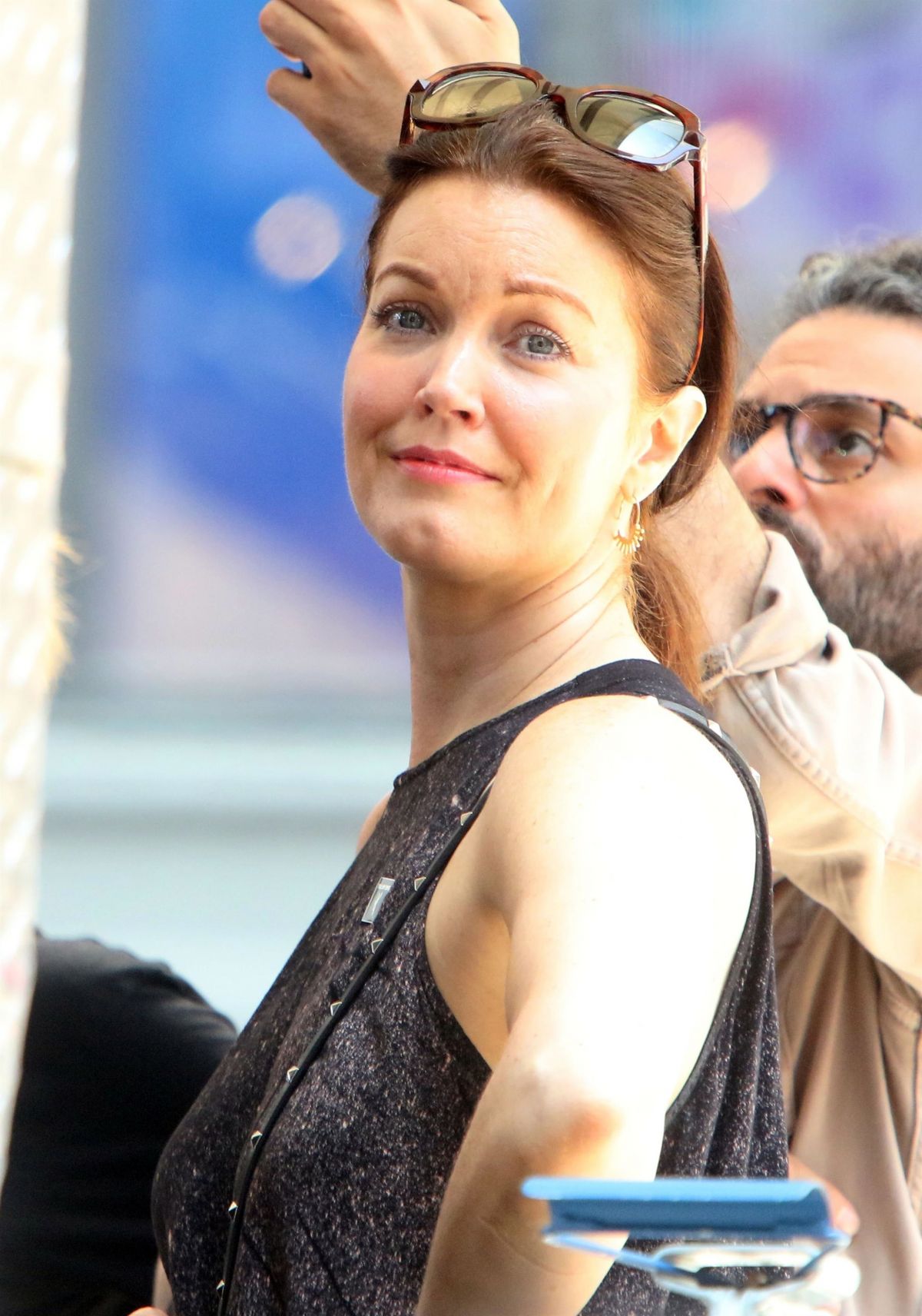 Bellamy Young at Rock the City for a Fair Contract Rally at Times Square in New York