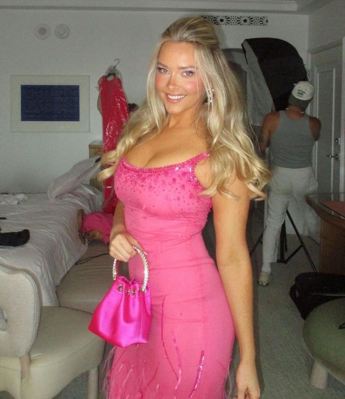 Camille Kostek stuns in pink bodycon for Barbie premiere photoshoot