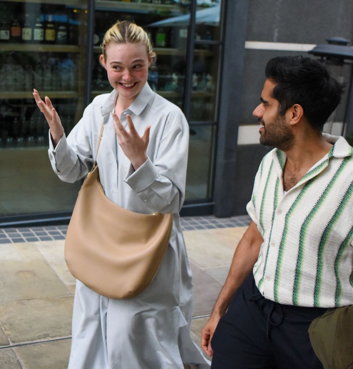 Elle Fanning and Sacha Dhawan Heading to Ham Yard Bar Restaurant in London 07/11/2023