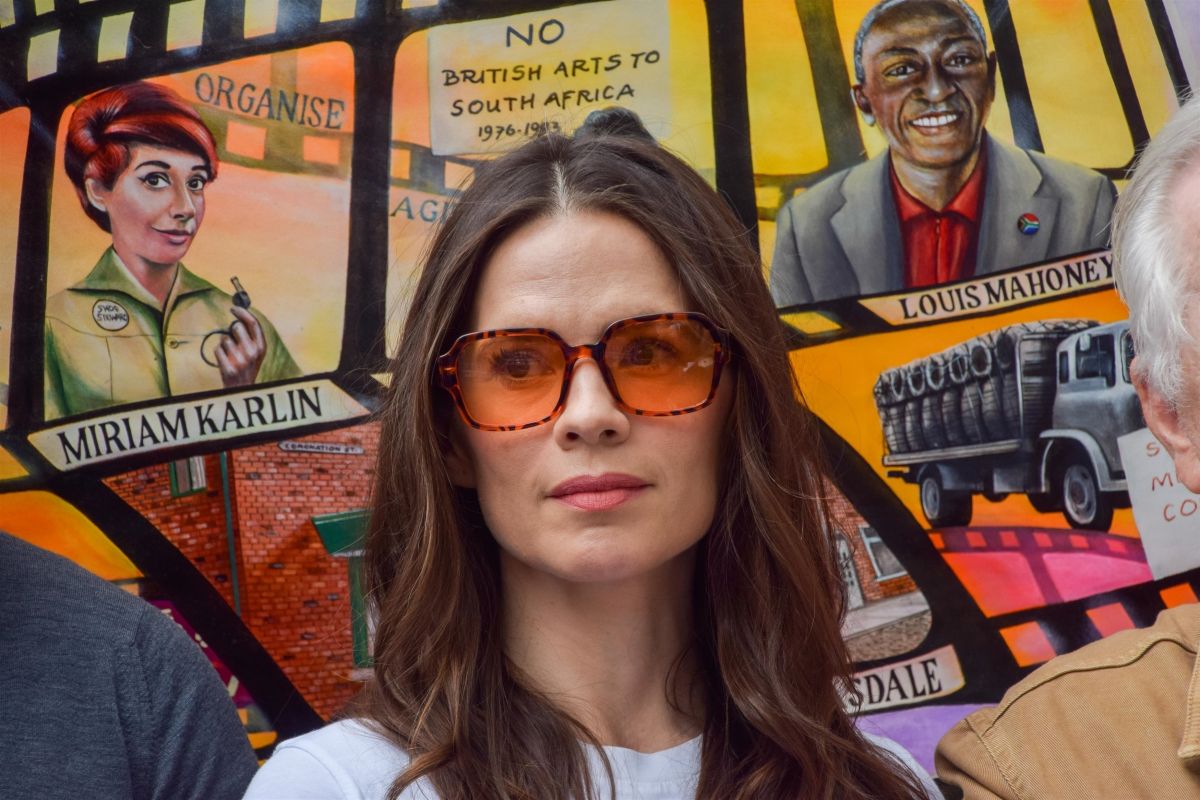 Hayley Atwell Rally in Solidarity with Striking Hollywood Actors in Leicester Square