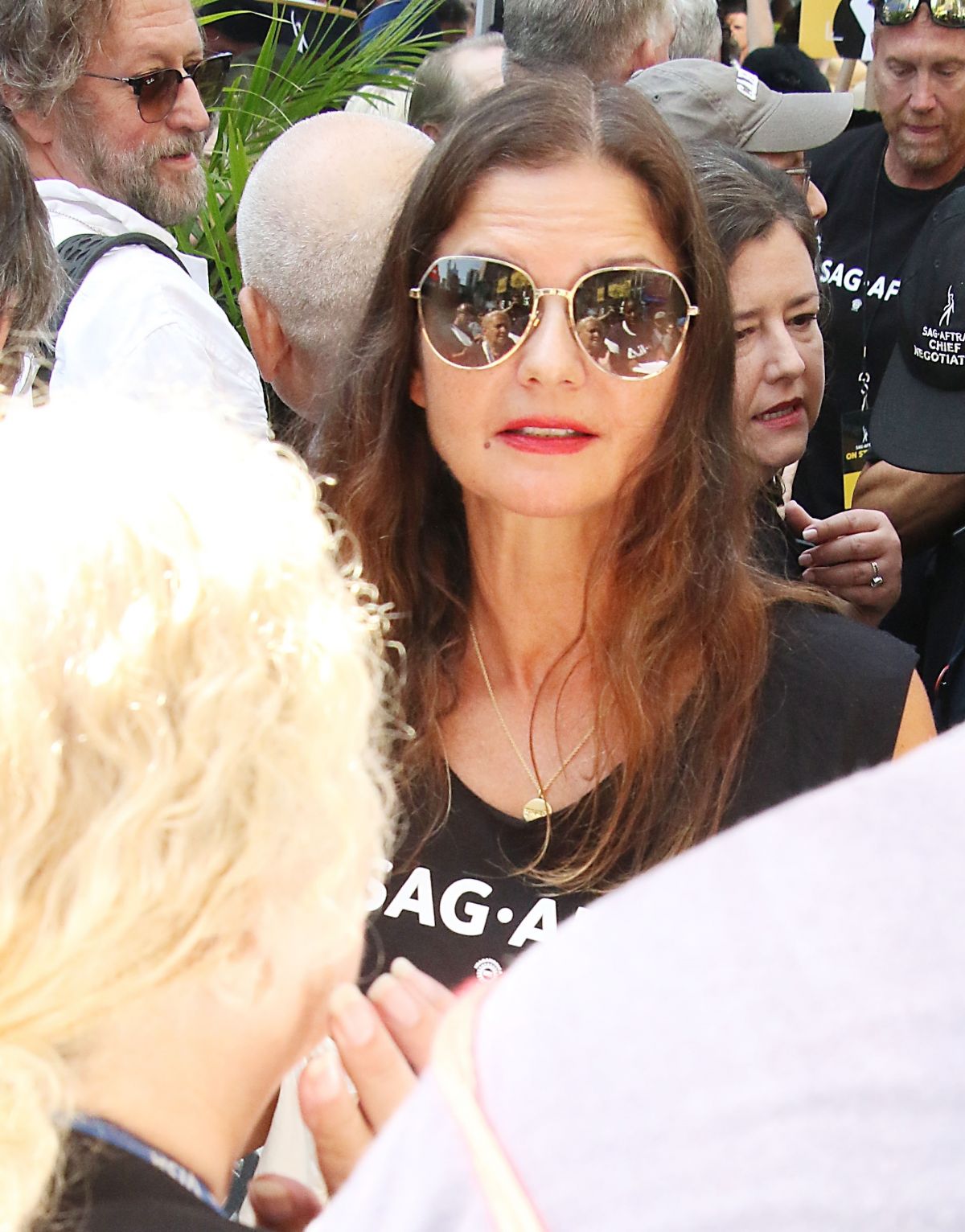 Jill Hennessy at Rock the City for a Fair Contract Rally at Times Square in New York