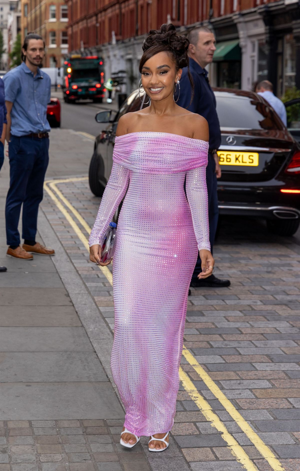 Leigh-Anne Pinnock Turns Heads in a Pink Off-Shoulder Dress at British Vogue Party in London 07/13/2023