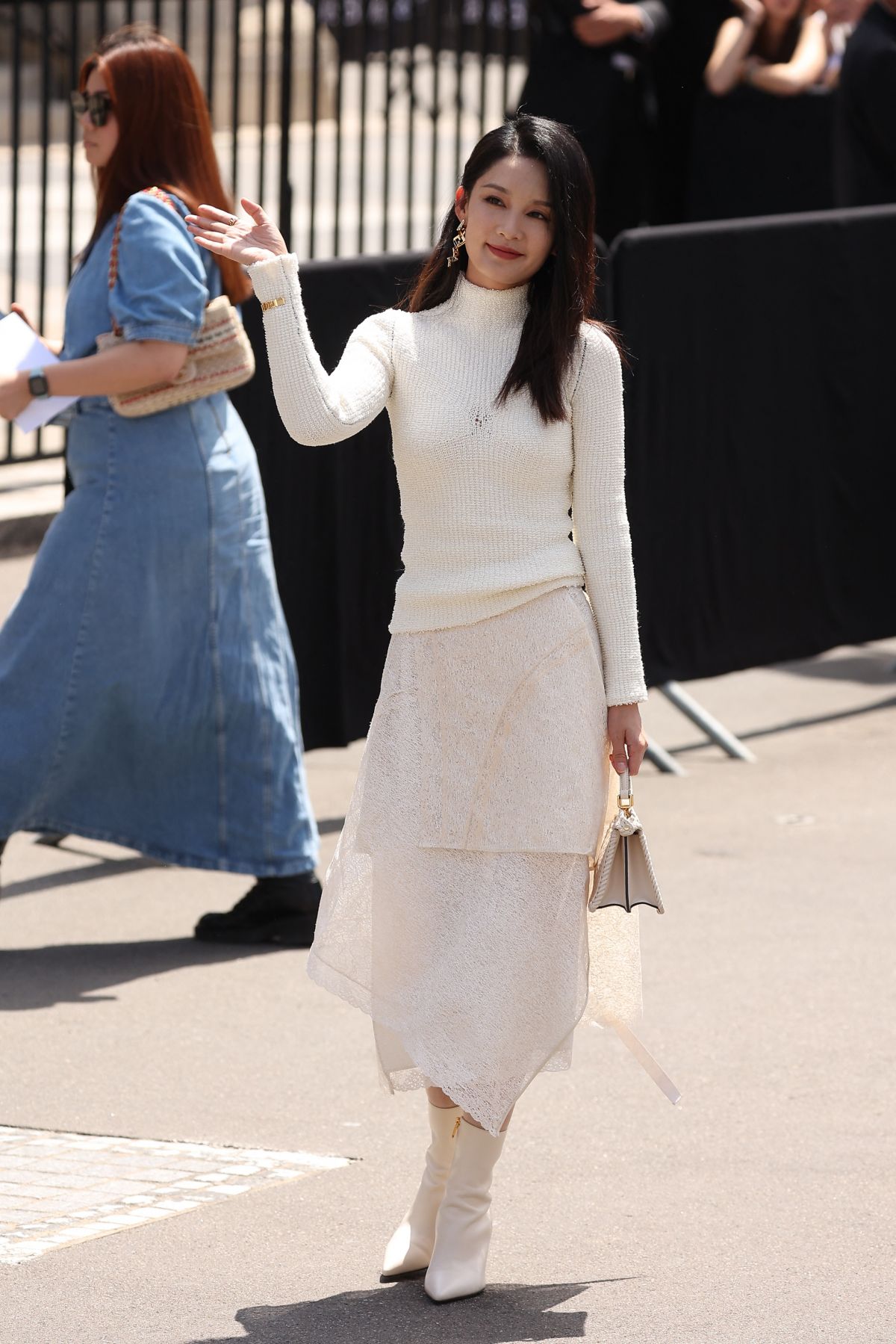 Li Qin Shines in High Neck White Dress and Long Boots at Fendi Haute Couture Spring/Summer 23/24 Show