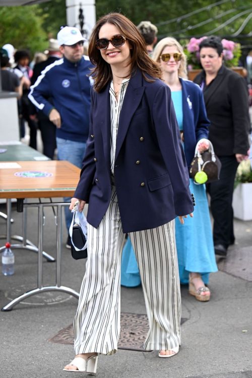 Lily James Chic Style at Wimbledon Tennis Championship Men Final in London 07/16/2023 1