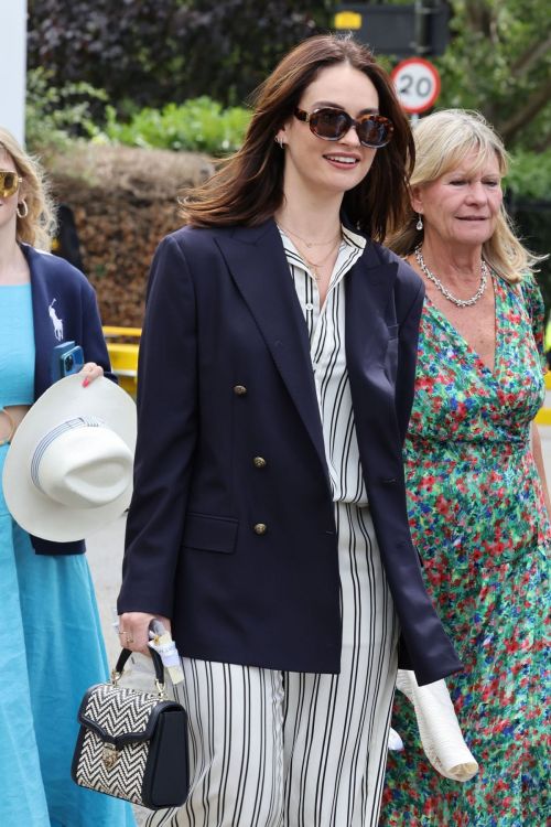 Lily James Chic Style at Wimbledon Tennis Championship Men Final in London 07/16/2023 2