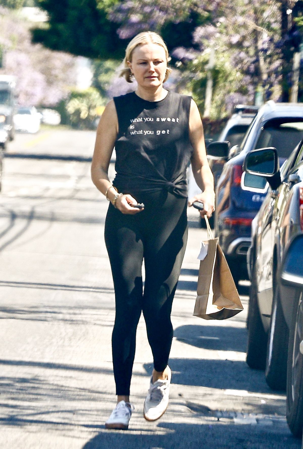 Malin Akerman's Stylish Breakfast Run in Los Feliz: Chic Black Top & Tights 07/12/2023