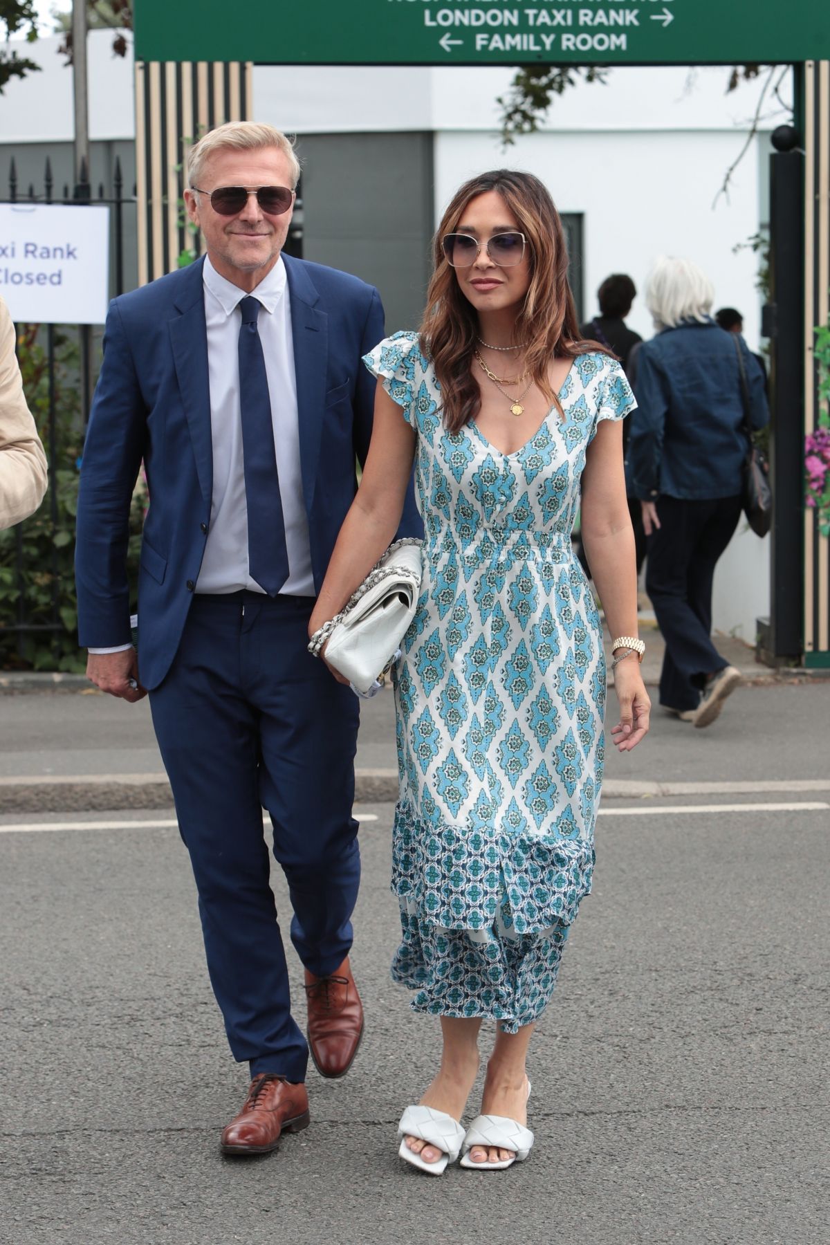 Myleene Klass Stuns at Wimbledon in NEXT Ikat Border Blue Maxi Dress