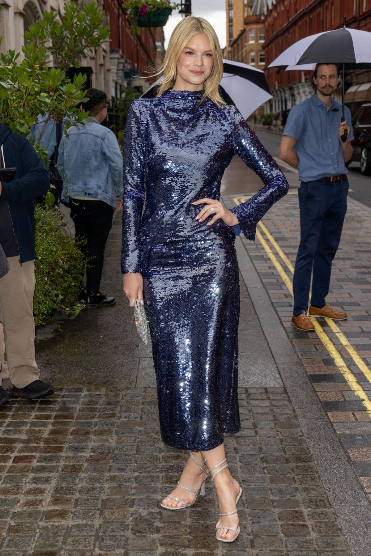 Nadine Leopold Shines in a Sequined Work Dress at British Vogue Party in London 07/13/2023