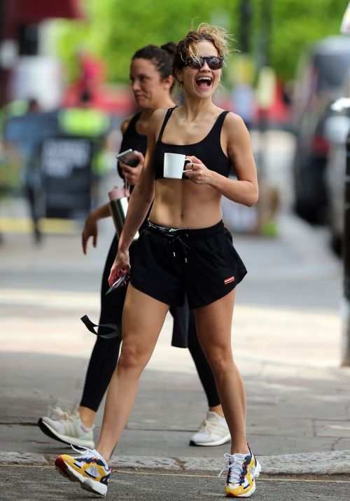 Rita Ora Rocks Black Tan Top and Flaunts Abs After Workout in London 07/13/2023 1
