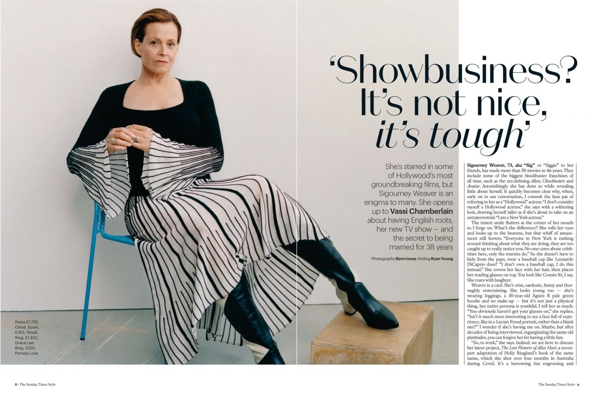 Sigourney Weaver in The Sunday Times Style July 2023