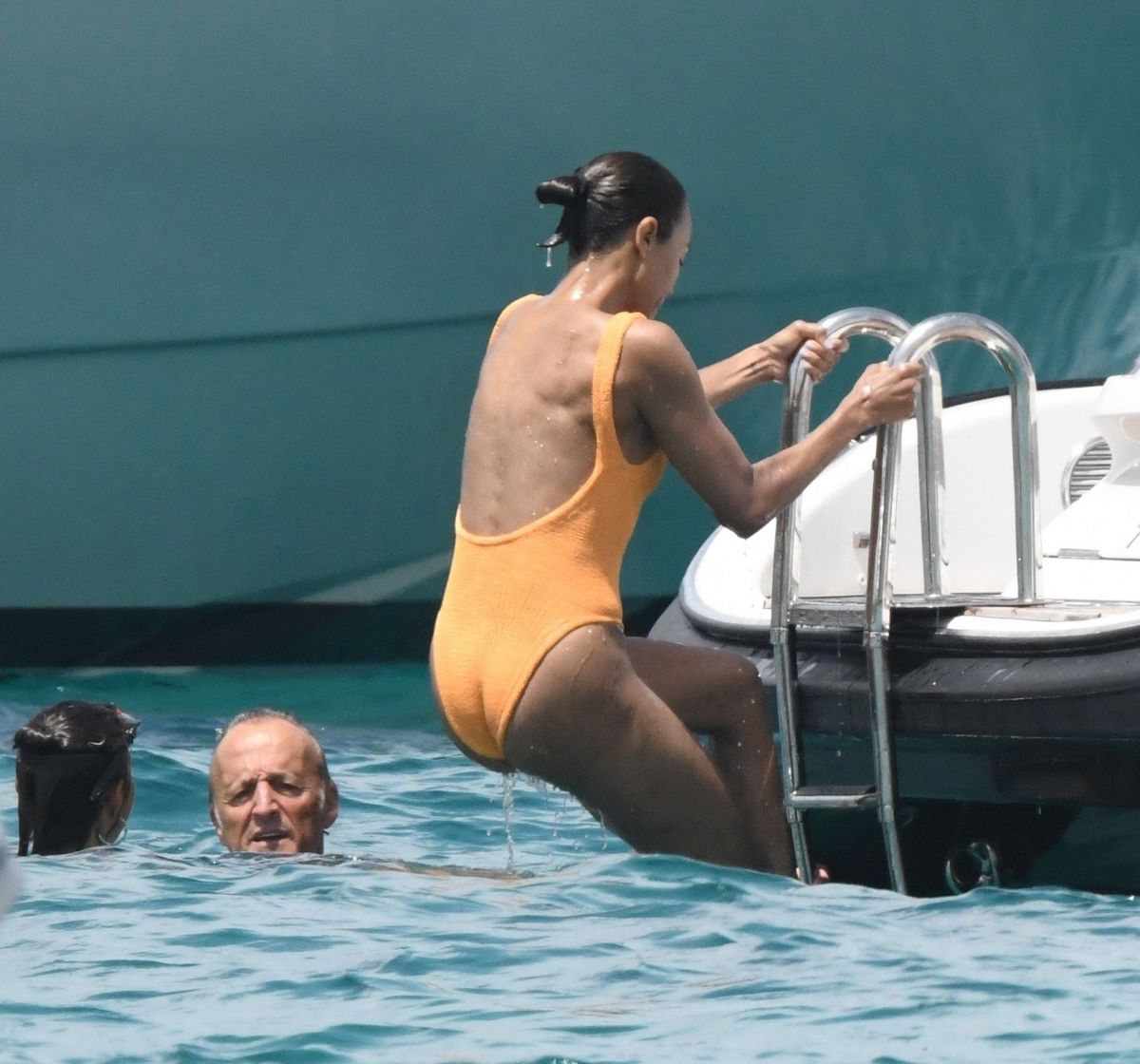 Zoe Saldana in Swimsuit at a Yacht