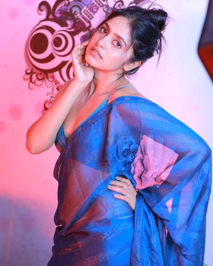 Pragya Nayan Sinha Shines in Royal Blue Saree: Stunning Photoshoot in Hyderabad
