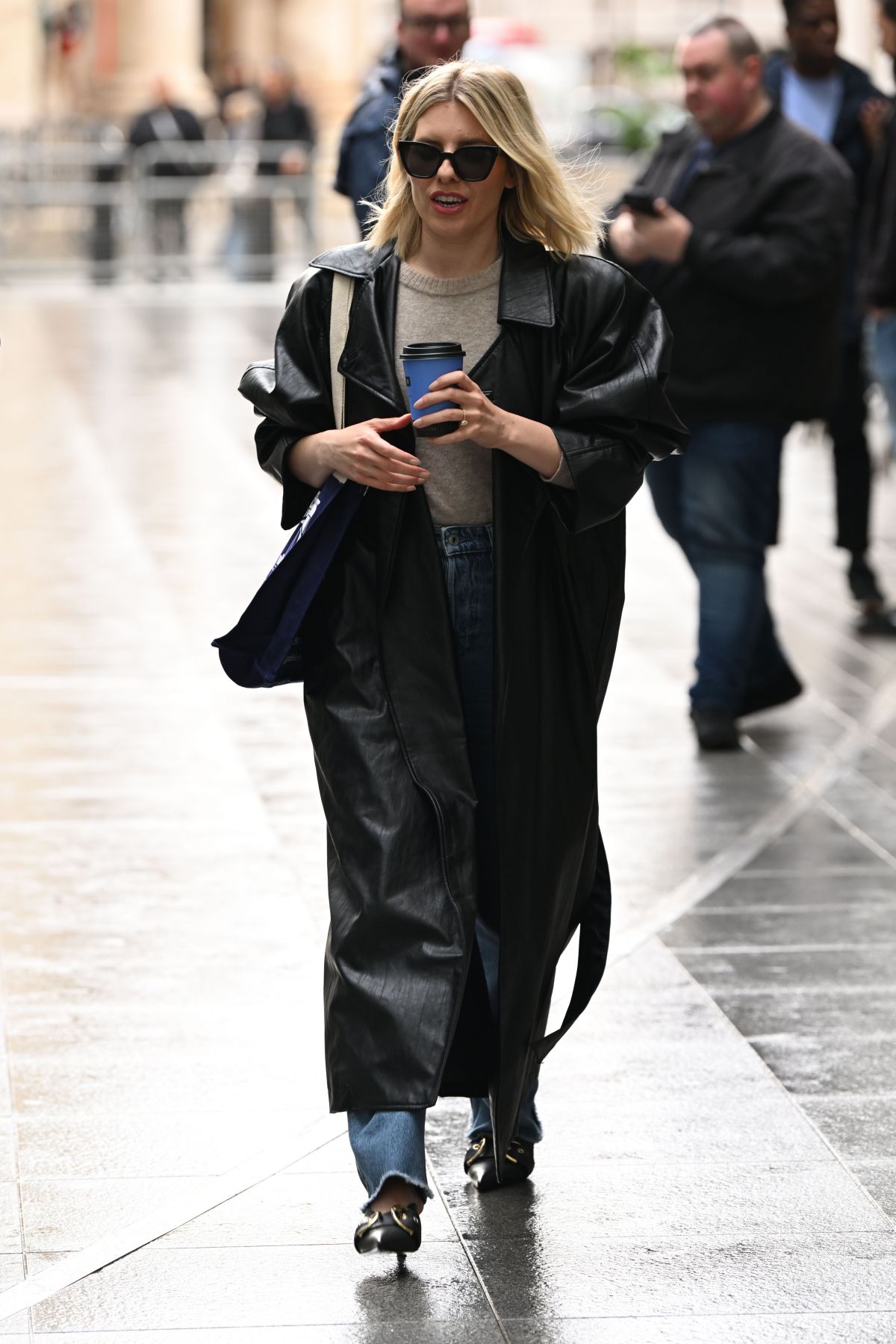 Mollie King Spotted in Stylish Black Leather Coat