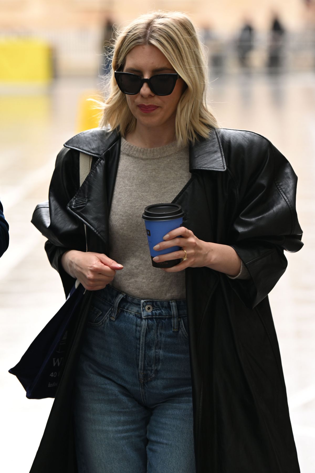 Mollie King Spotted in Stylish Black Leather Coat 1