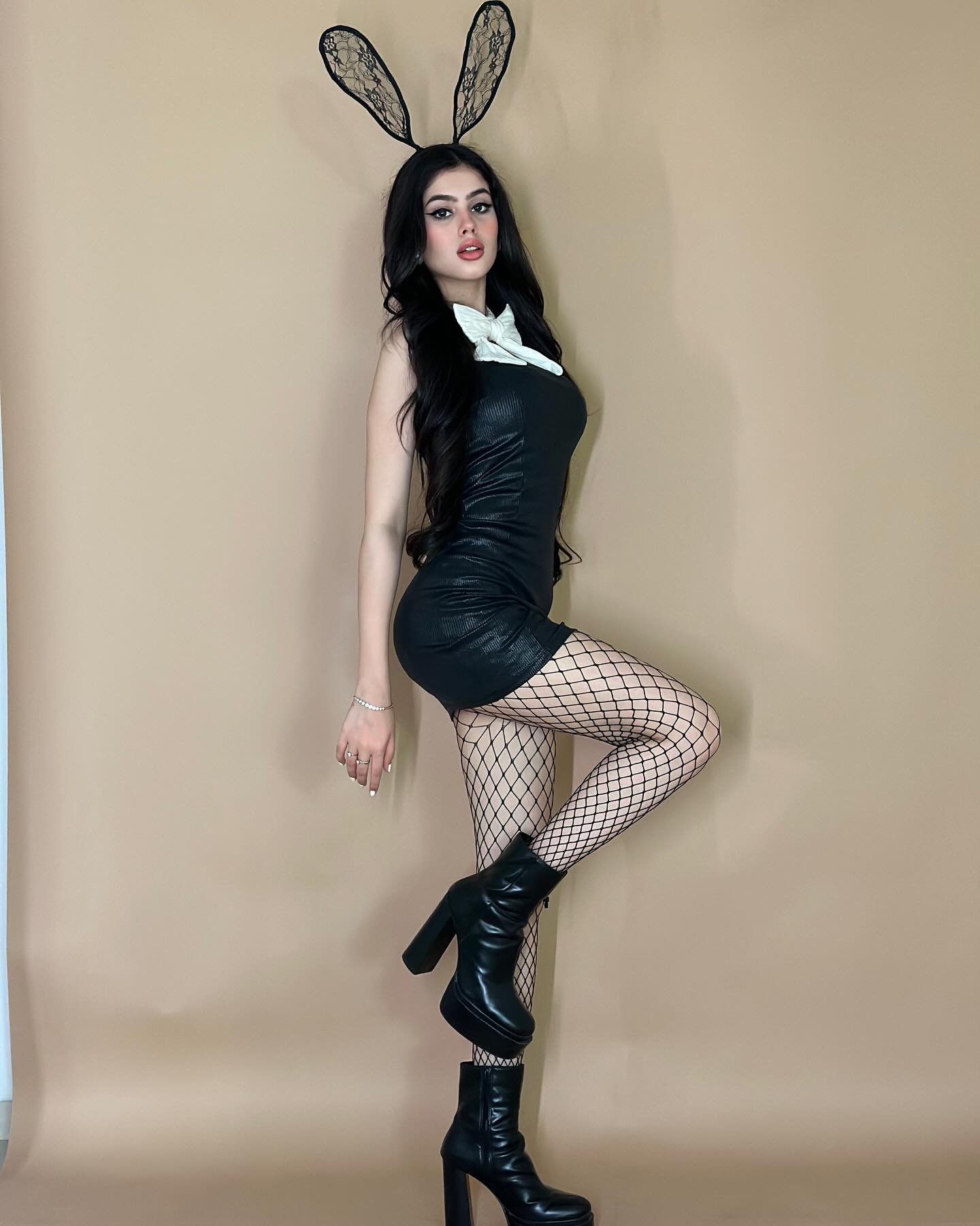 Riva Arora in Black Bunny Dress 2