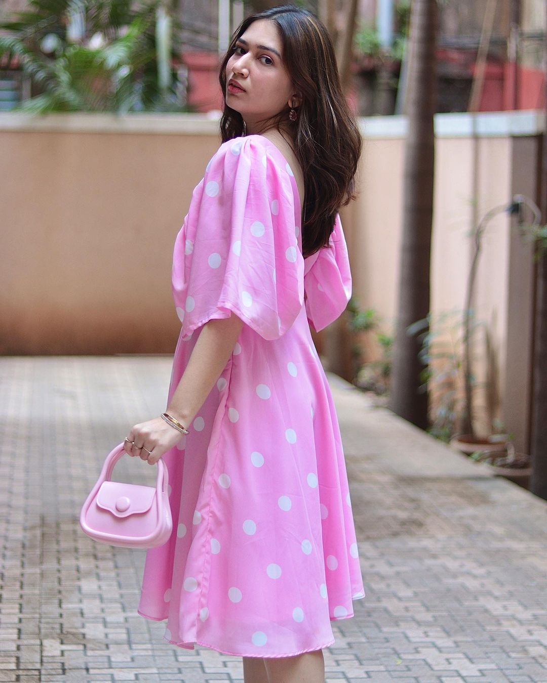 Anuja Gaurinandan in Barrooni Pink Polka Dress