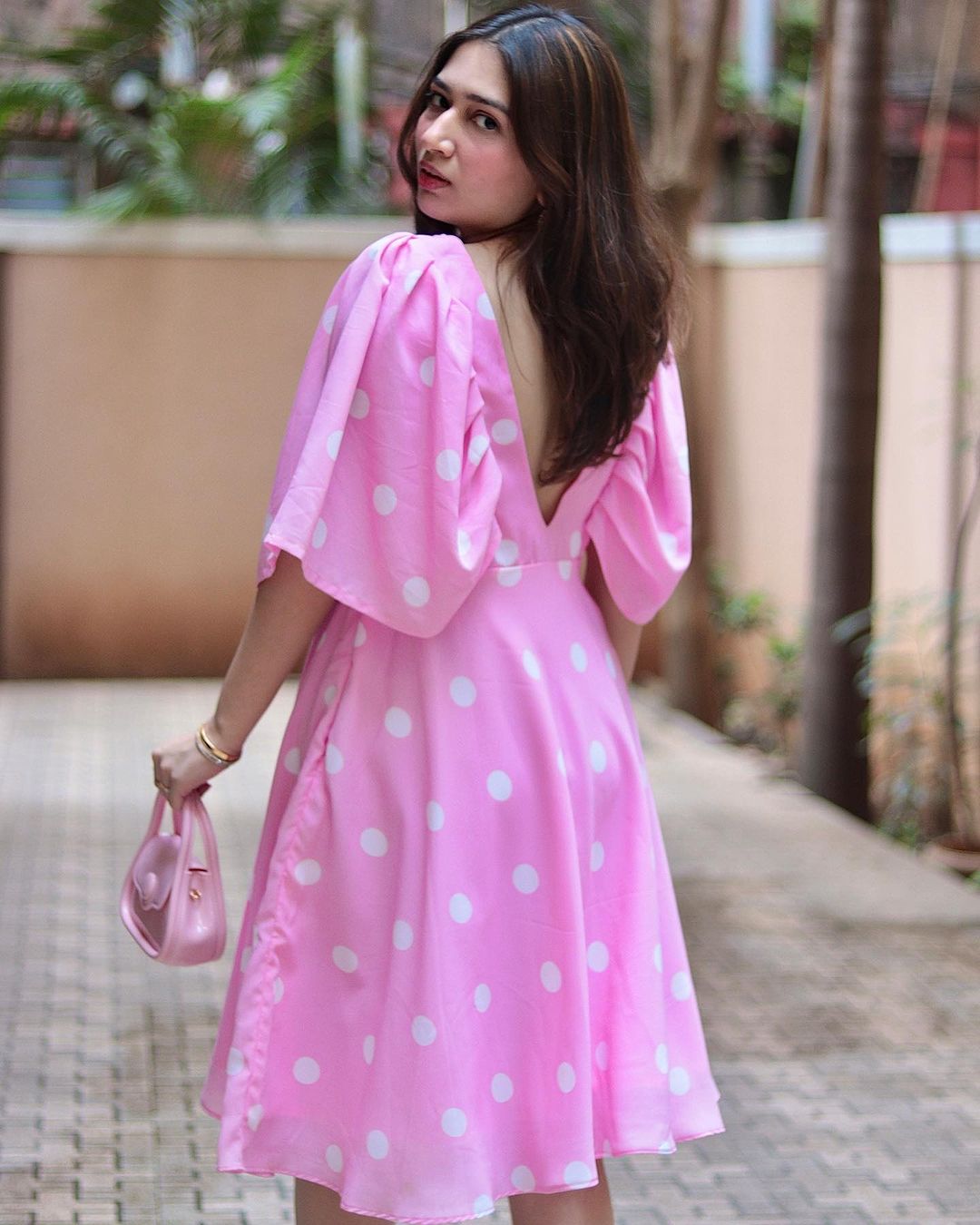 Anuja Gaurinandan in Barrooni Pink Polka Dress 2