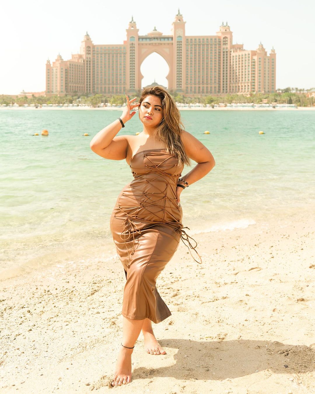 Twinkle Sharma in Brown Outfit at Palm Jumeirah, Dubai