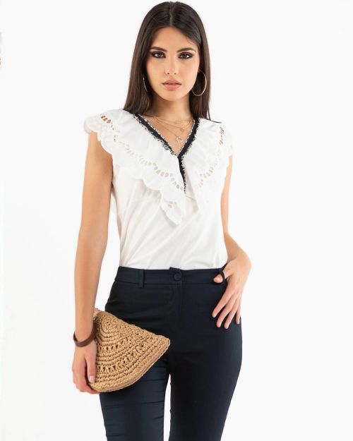 Valeria Sarnataro White Frill Top Black Bottom