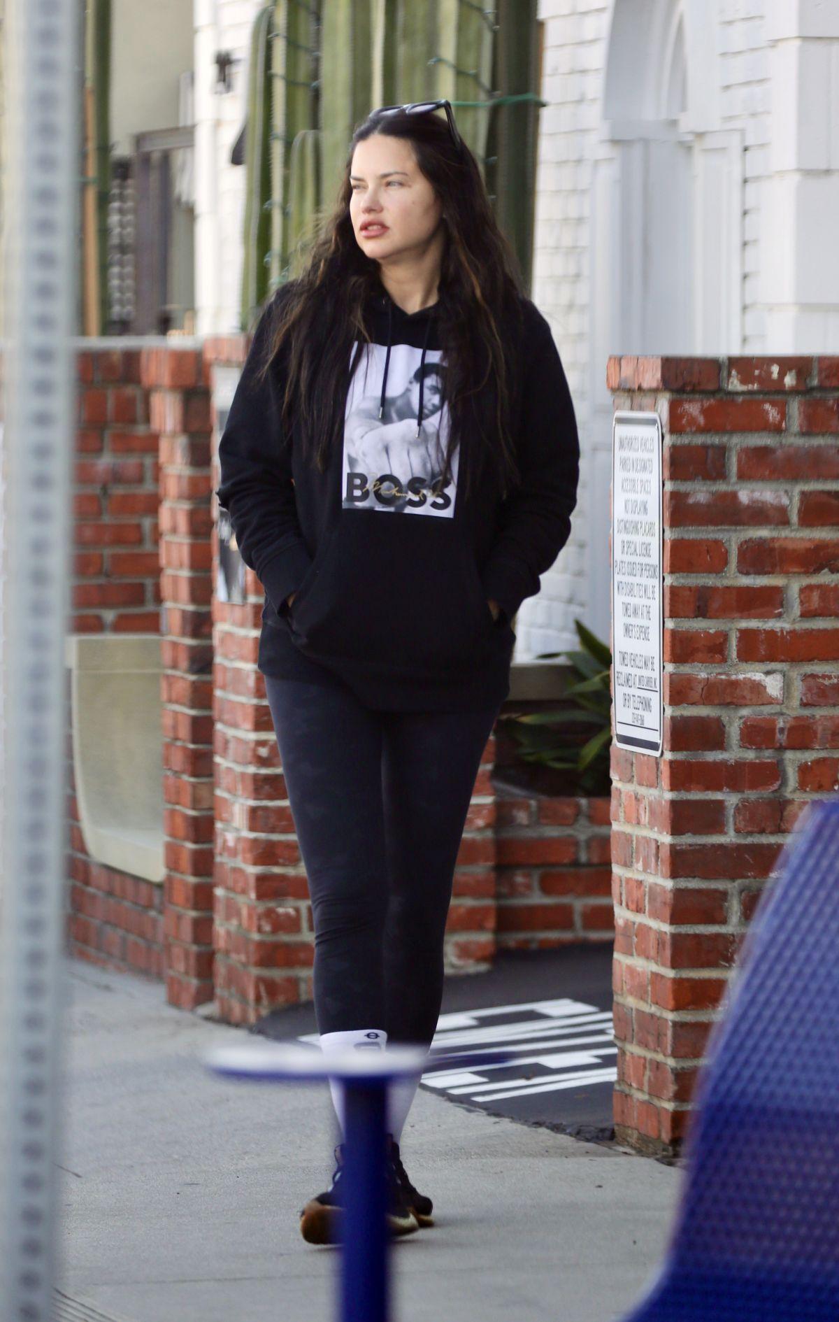 Adriana Lima Rocks in Black Hoodie and Winter Leggings in LA