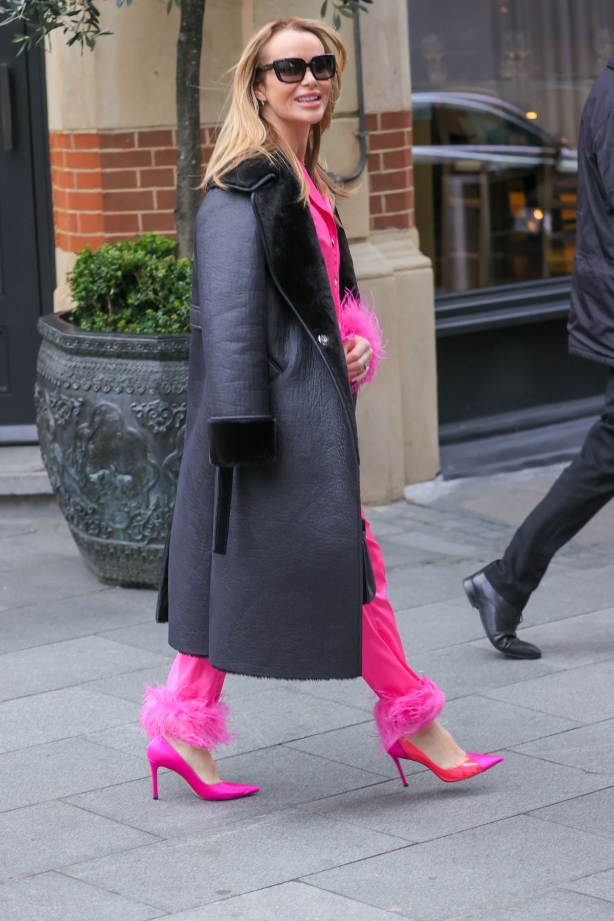 Amanda Holden arrives in Pink Outfit at Heart Radio London 3