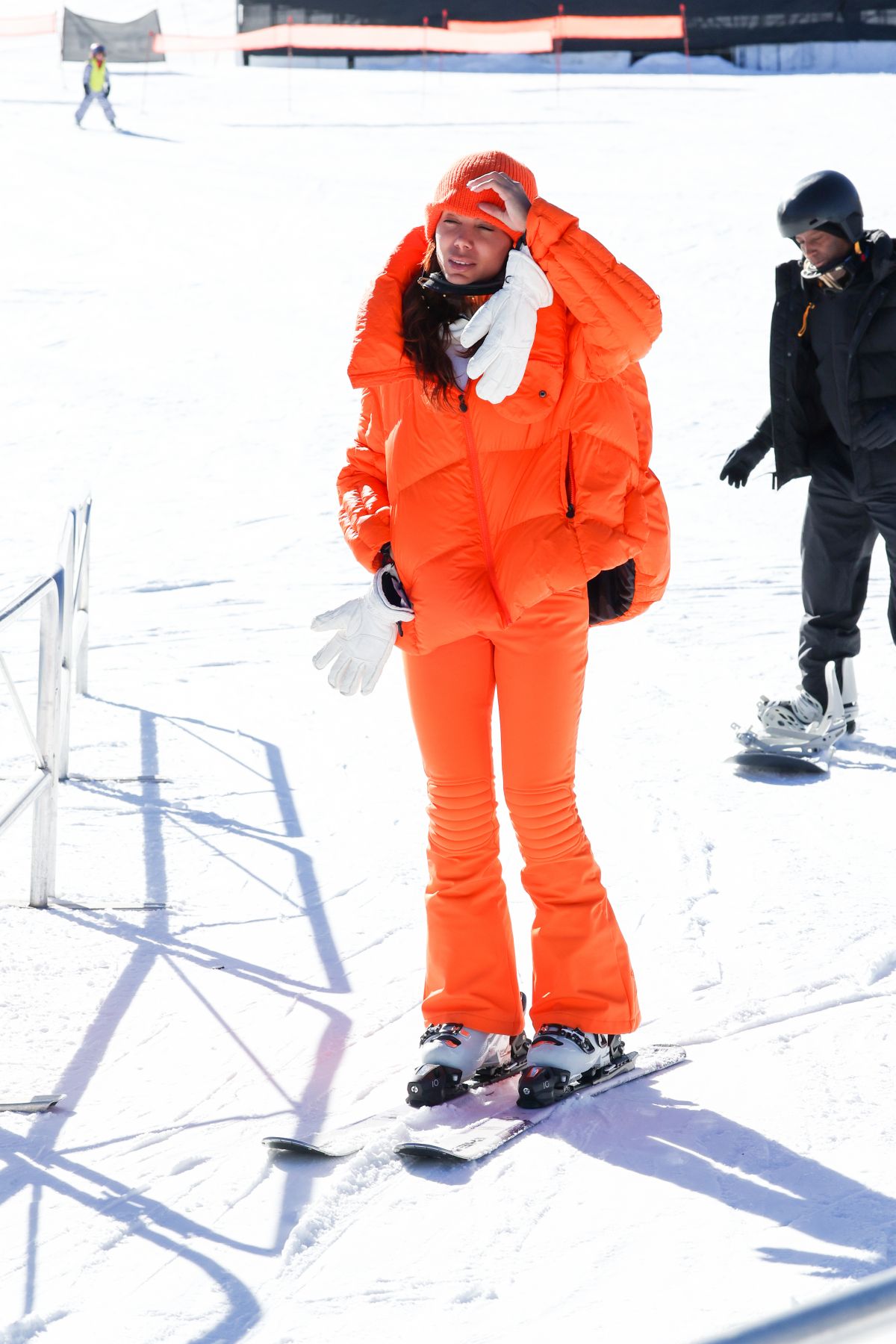 Anitta in Orange Puffer Jacket While Skiing in Aspen 1