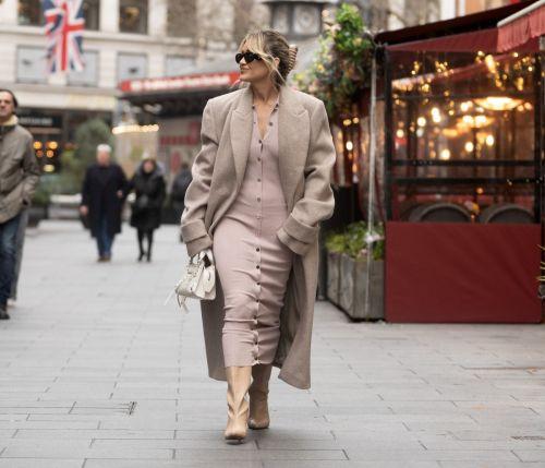 Ashley Roberts in overcoat at Global Radio Studios 1