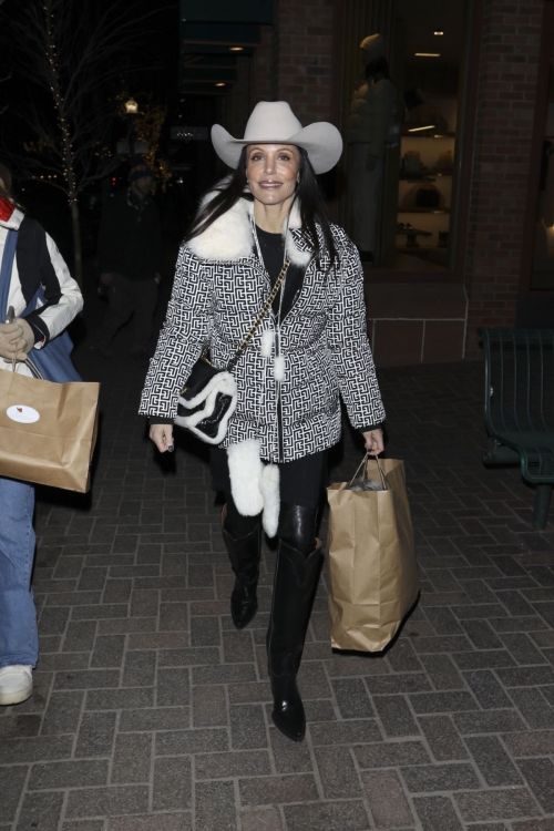 Bethenny Frankel in Aspen Night Out: Cowboy Hat and Printed Winter Jacket