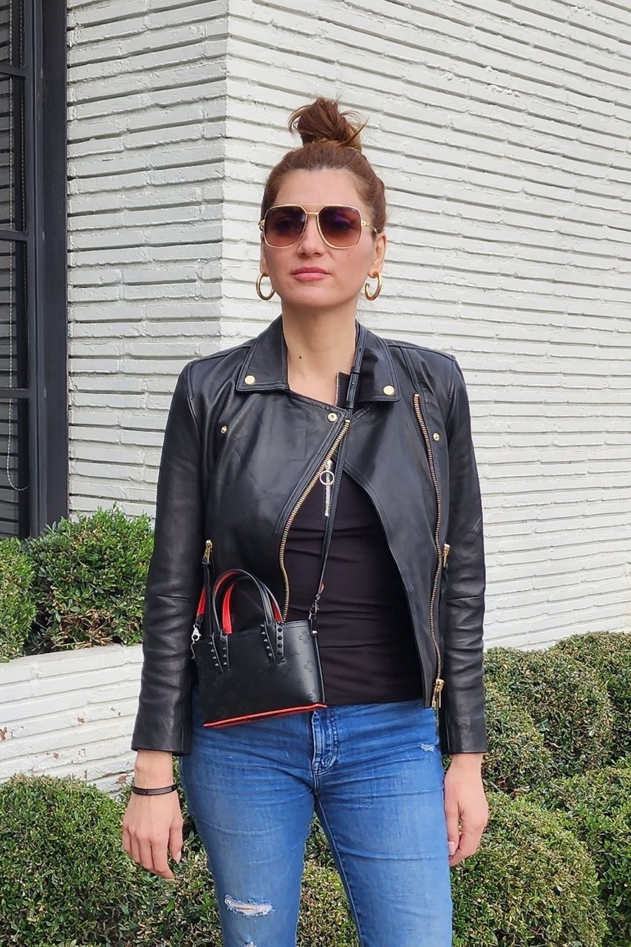 Blanca Blanco in black leather jacket at Gracias Madre 1