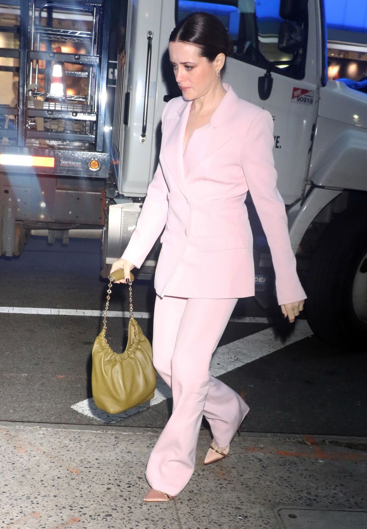 Claire Foy Stuns in Light Pink Suit at Good Morning America NYC 1