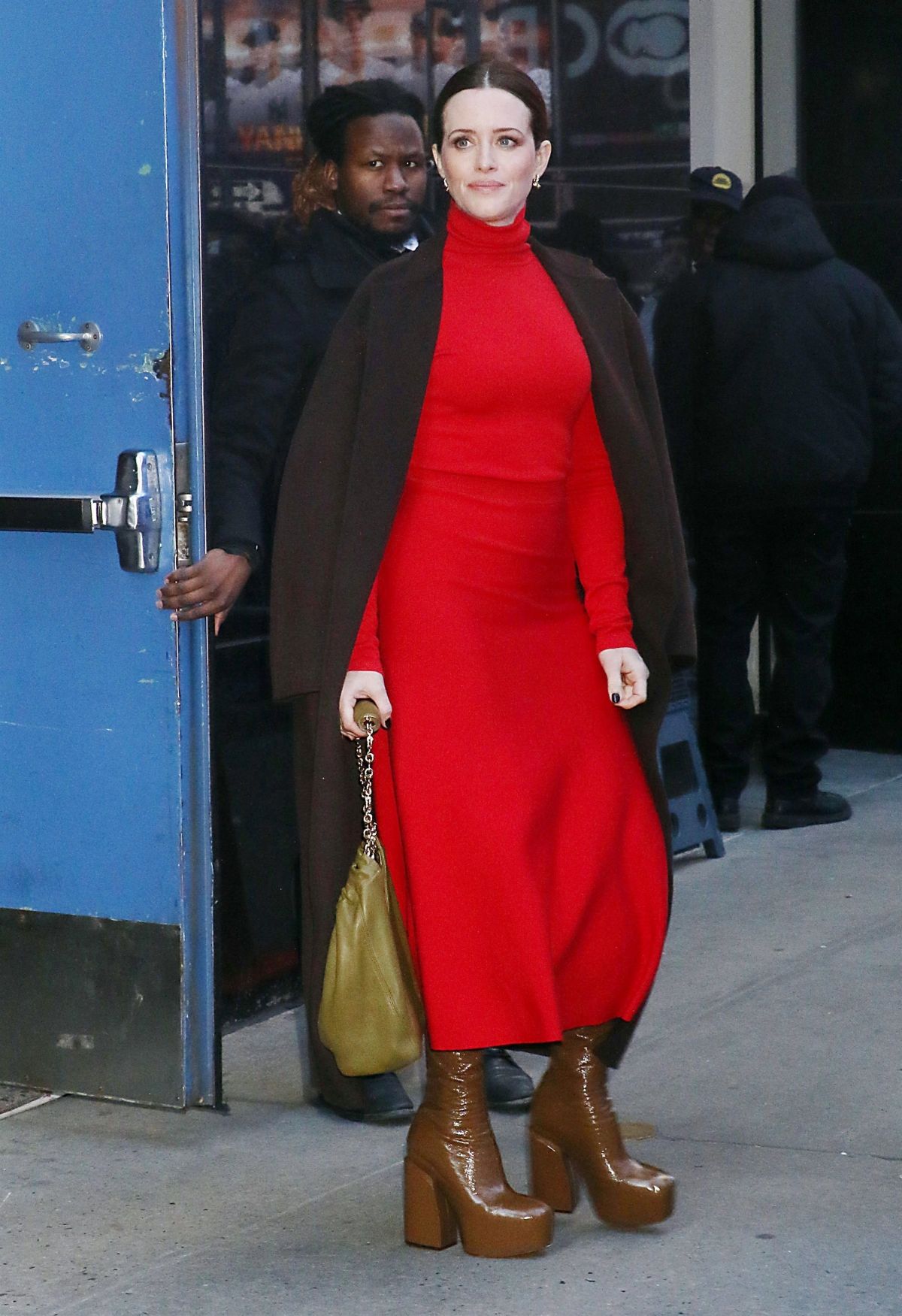 Claire Foy Stuns in Red Dress at Good Morning America NYC 1