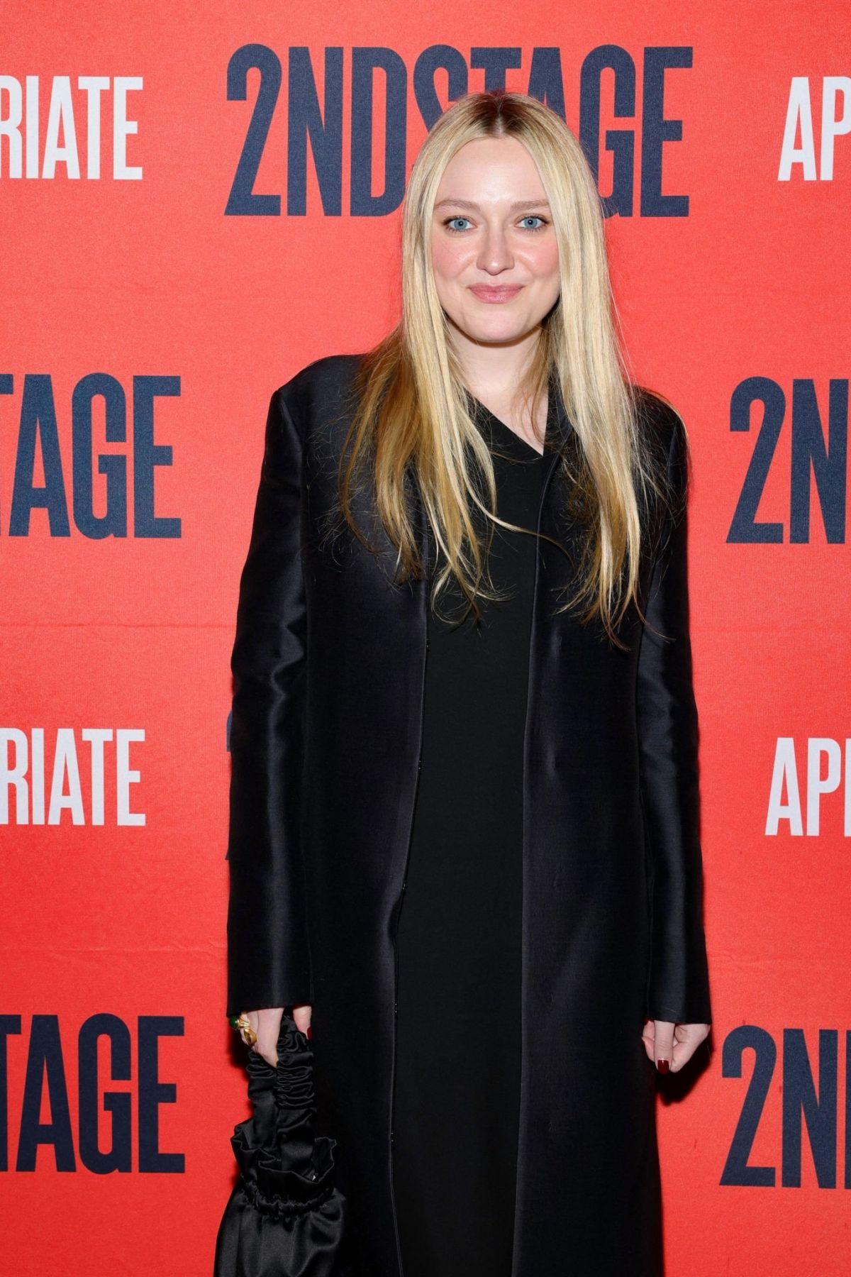 Dakota Fanning in Black Overcoat at Appropriate Opening Night NYC