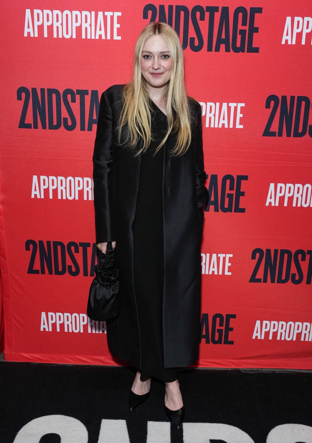 Dakota Fanning in Black Overcoat at Appropriate Opening Night NYC 2