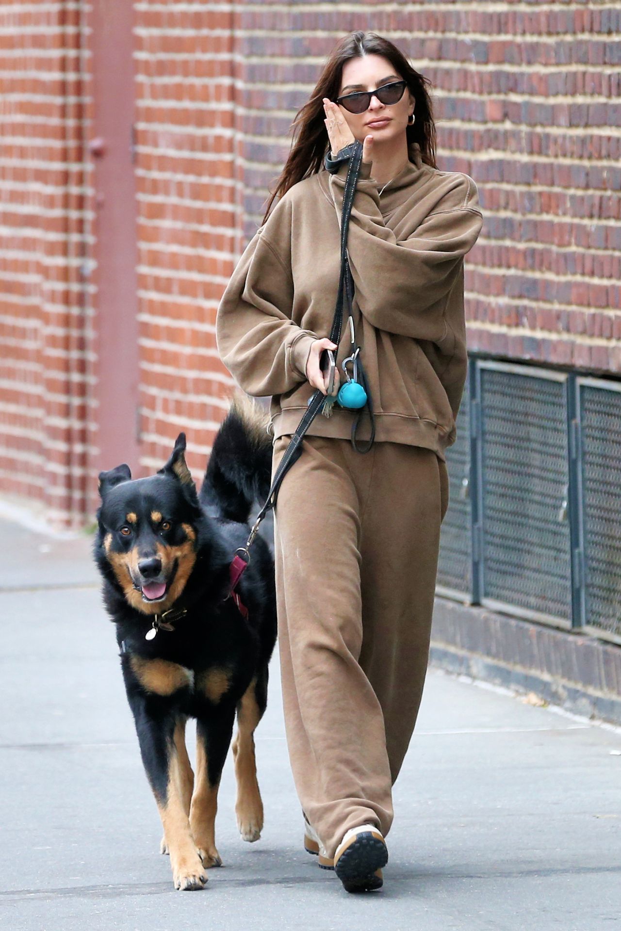 Emily Ratajkowski in chic brown sweats NYC street style
