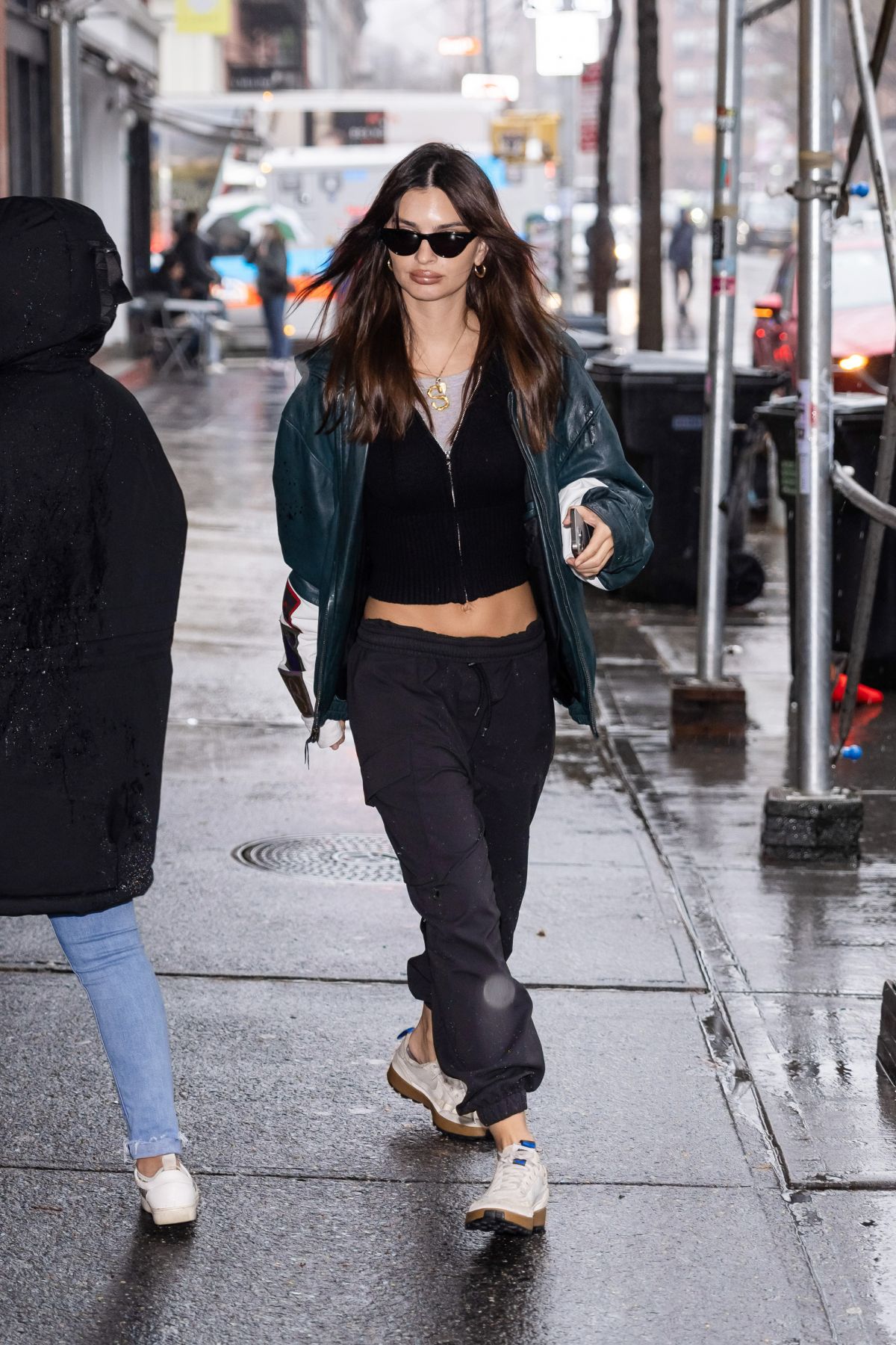 Emily Ratajkowski in leather jacket in NYC 1