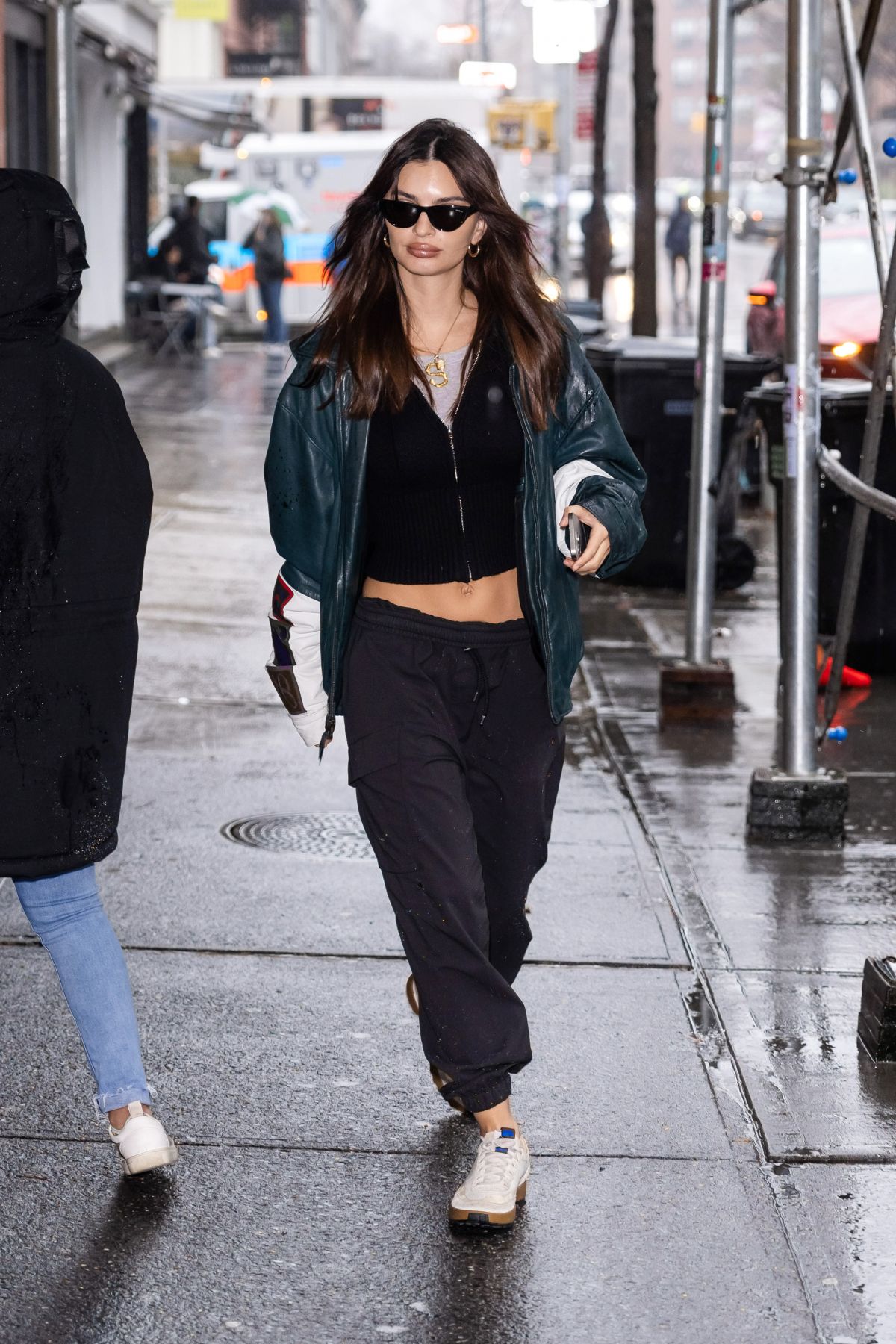 Emily Ratajkowski in leather jacket in NYC 2