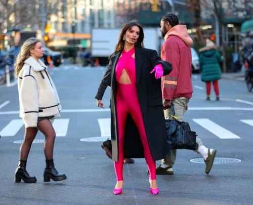 Emily Ratajkowski in Pink for Maybelline Ad in Manhattan 4