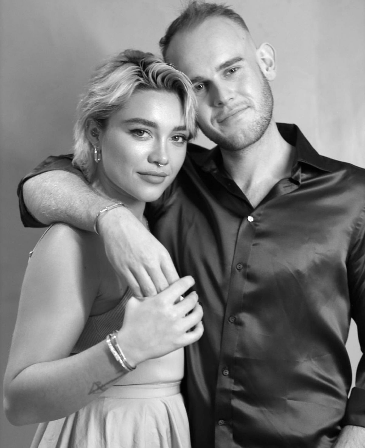 Black and white image of Florence Pugh from the 2023 Tiffany campaign