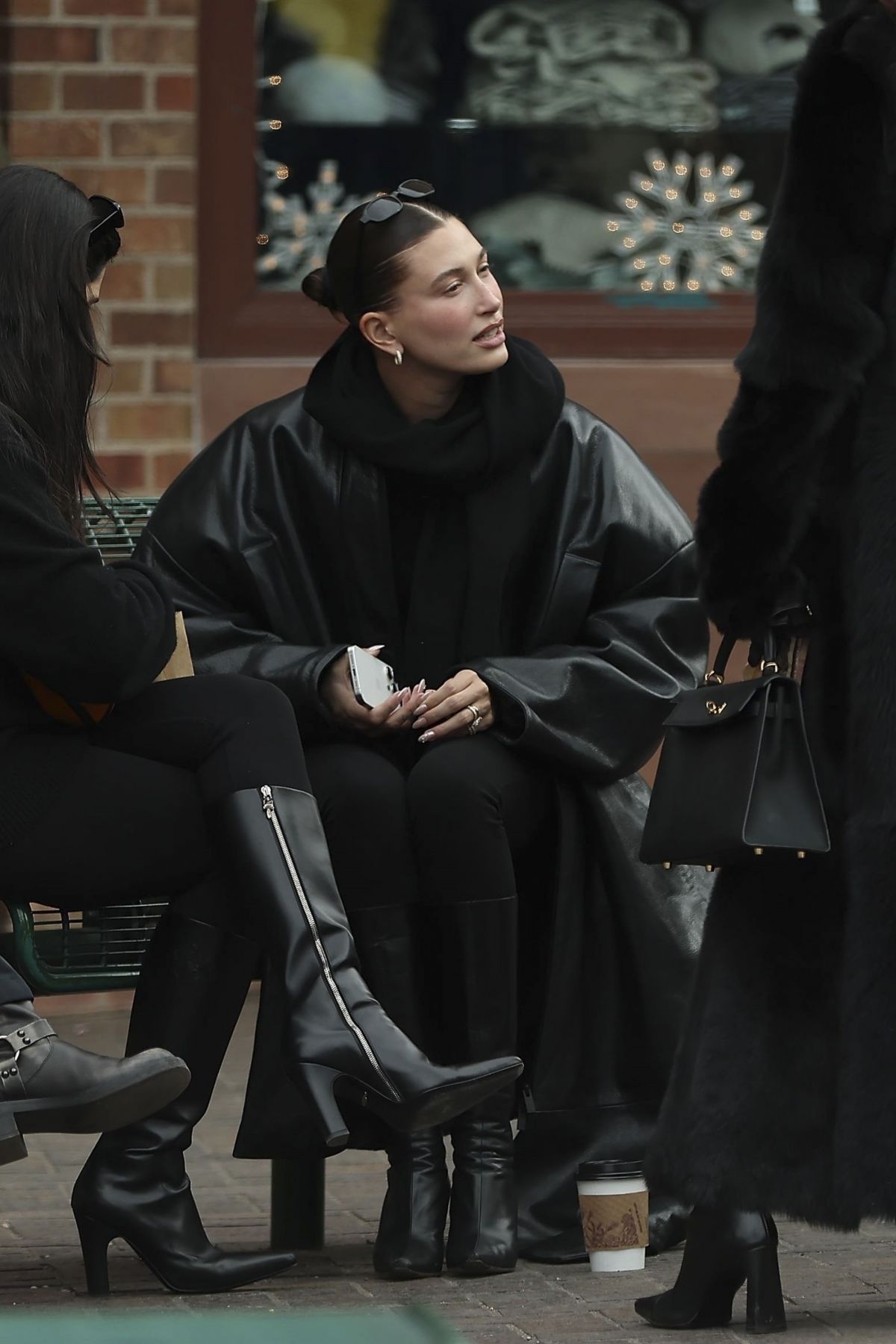 Hailey Bieber in Black Leather for Aspen Coffee Date