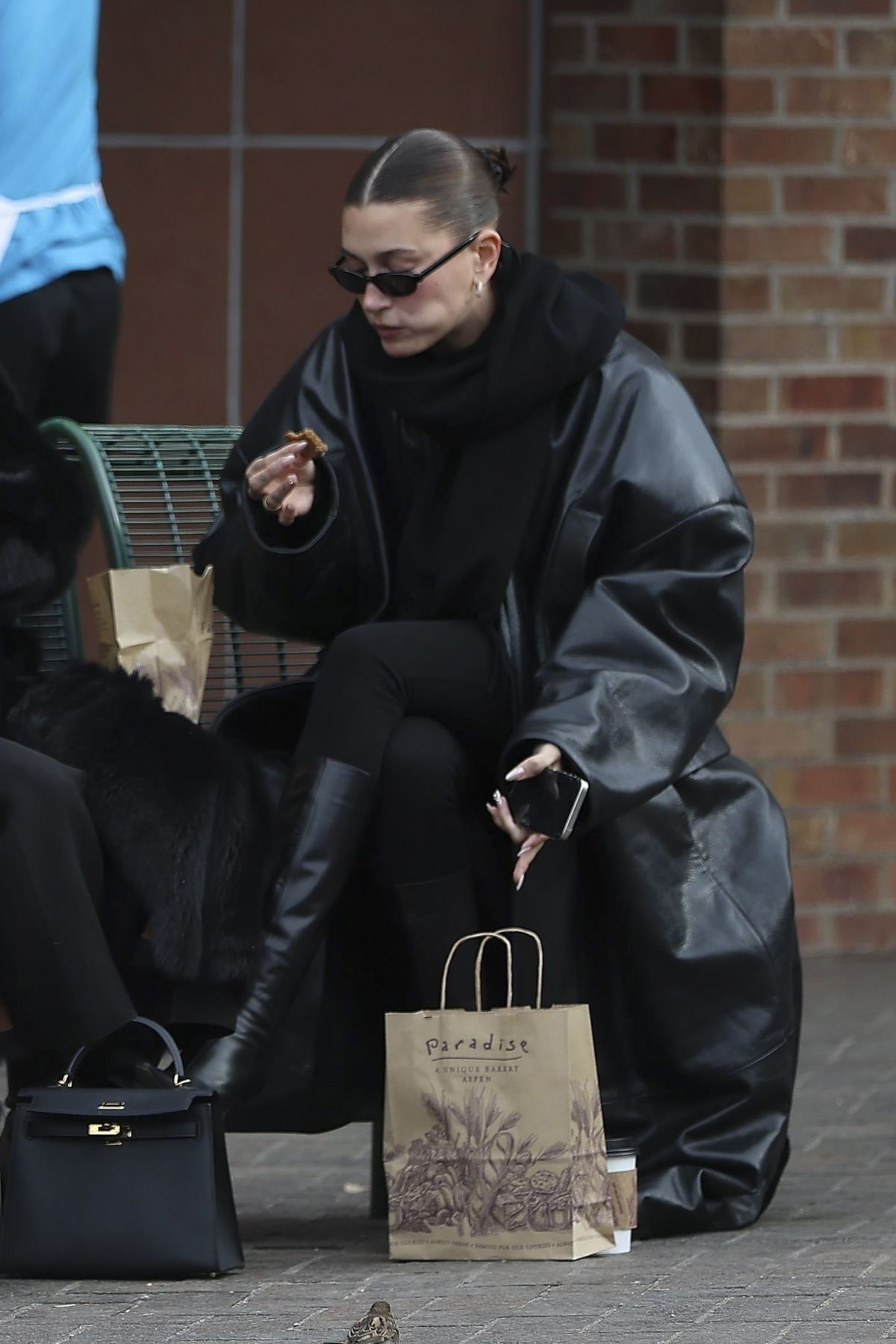 Hailey Bieber in Black Leather for Aspen Coffee Date 2