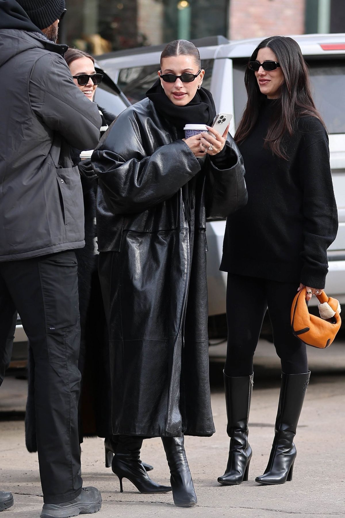 Hailey Bieber in Black Leather for Aspen Coffee Date 5