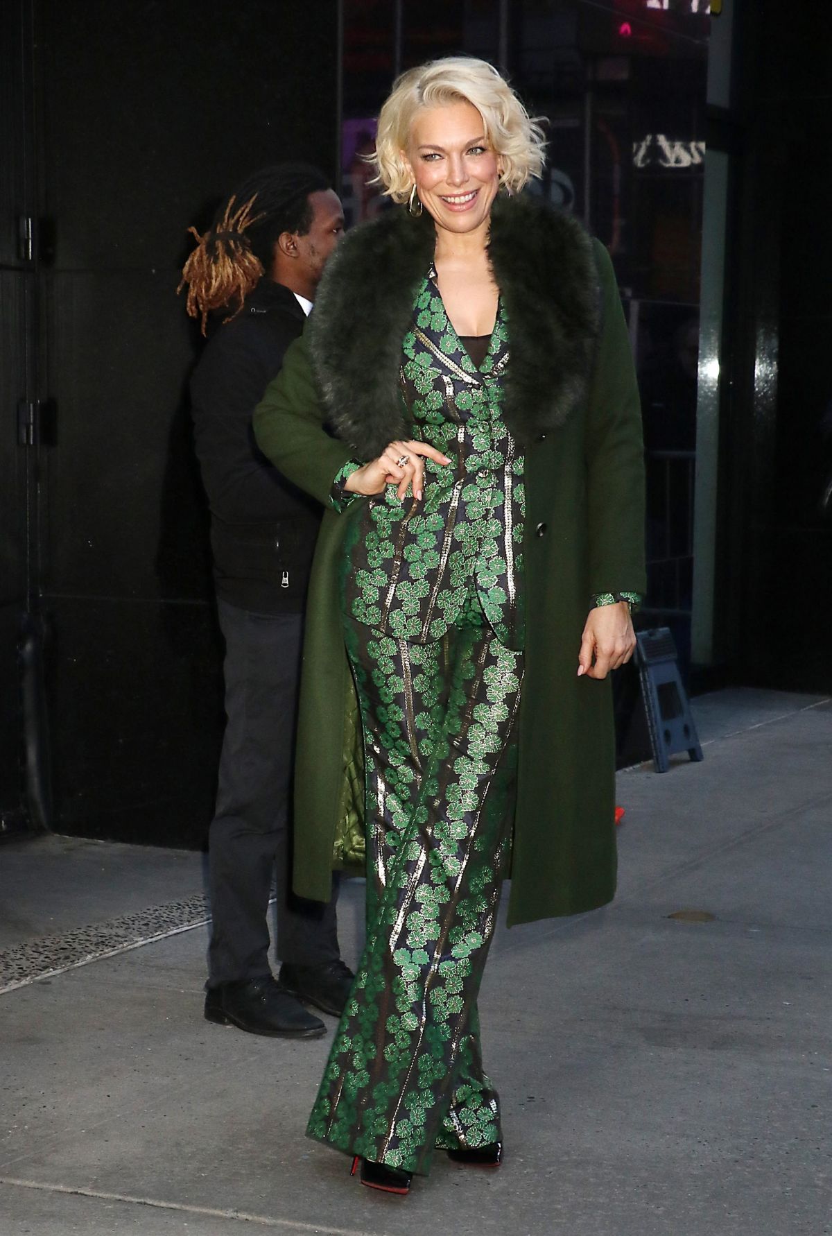 Hannah Waddingham in Green Floral Suit at Good Morning America in NYC 1