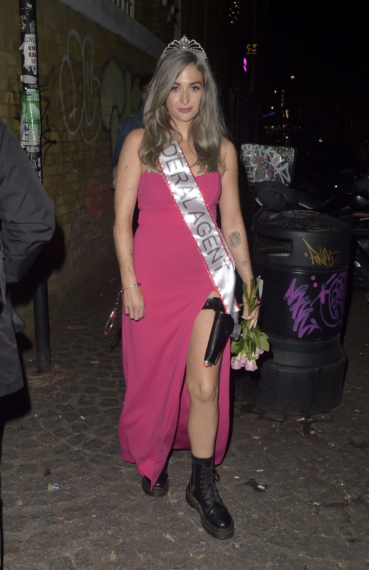 Harriet Rose arrives at 93 Feet East Y2K-themed party in London