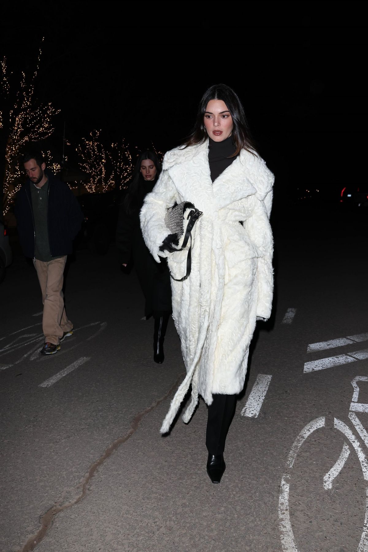 Kendall Jenner in White Fur at Catch Steakhouse Aspen 2