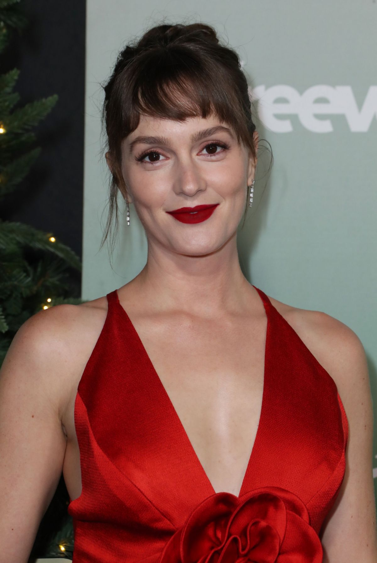 Leighton Meester in red at Amazon Freevee Winter Wonderland Party 2023 1