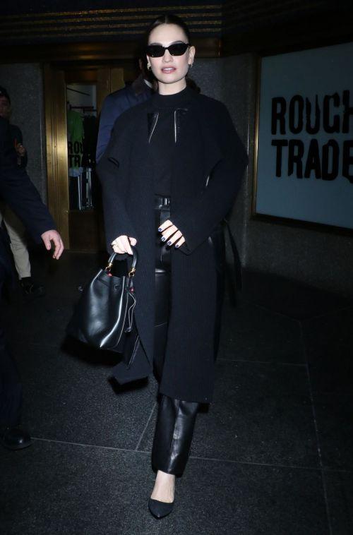 Lily James in black ensemble at Kelly Clarkson Show NYC